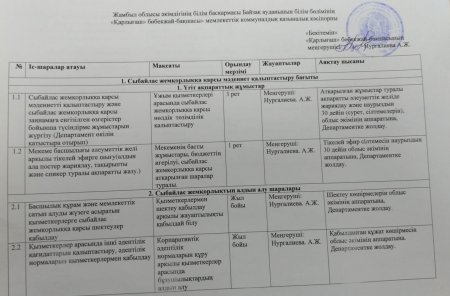Сыбайлас жемқорлыққа қарсы іс - қимыл саласындағы қатынастарды реттеуге арналған жұмыс жоспары